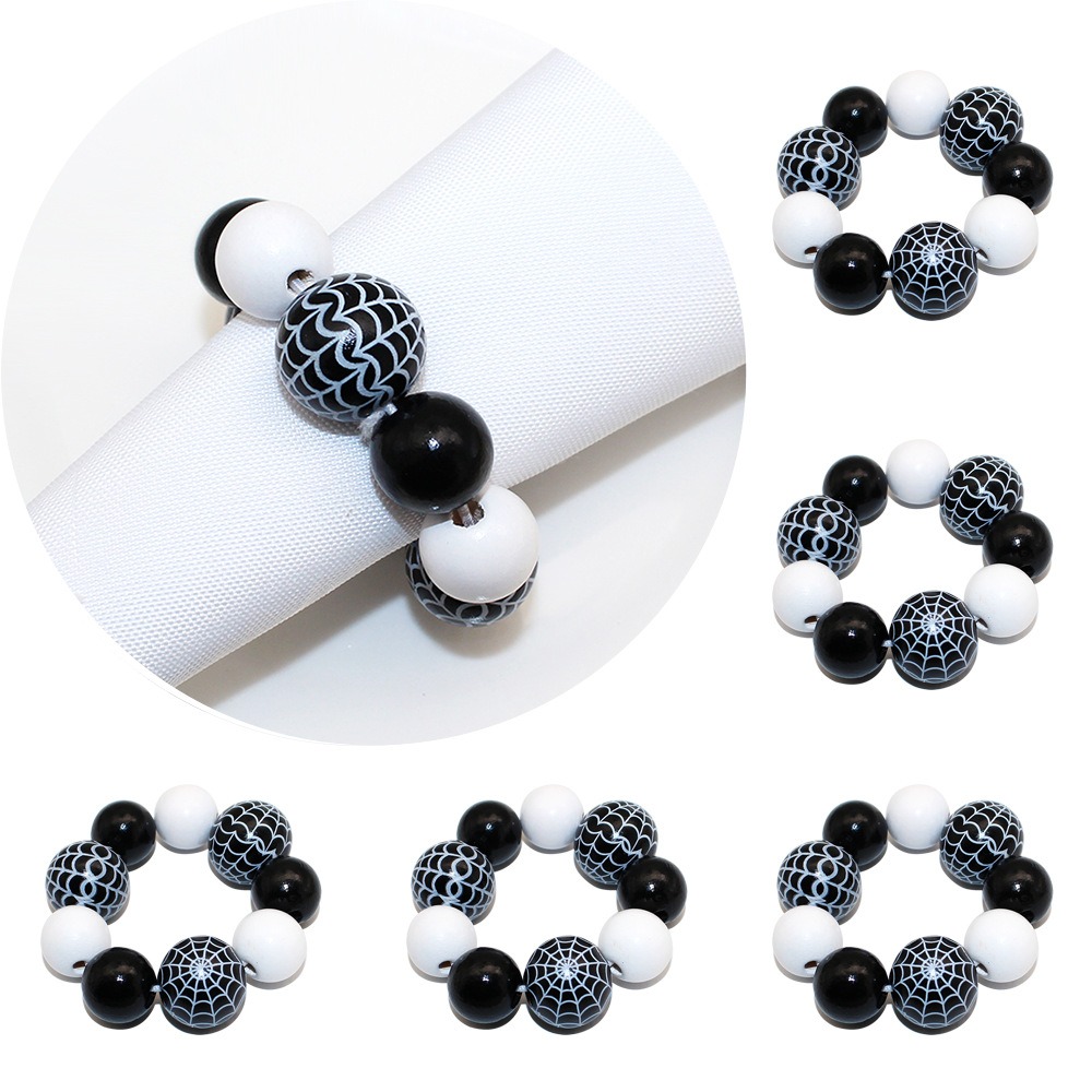 Black White Wood Bead Napkin Rings