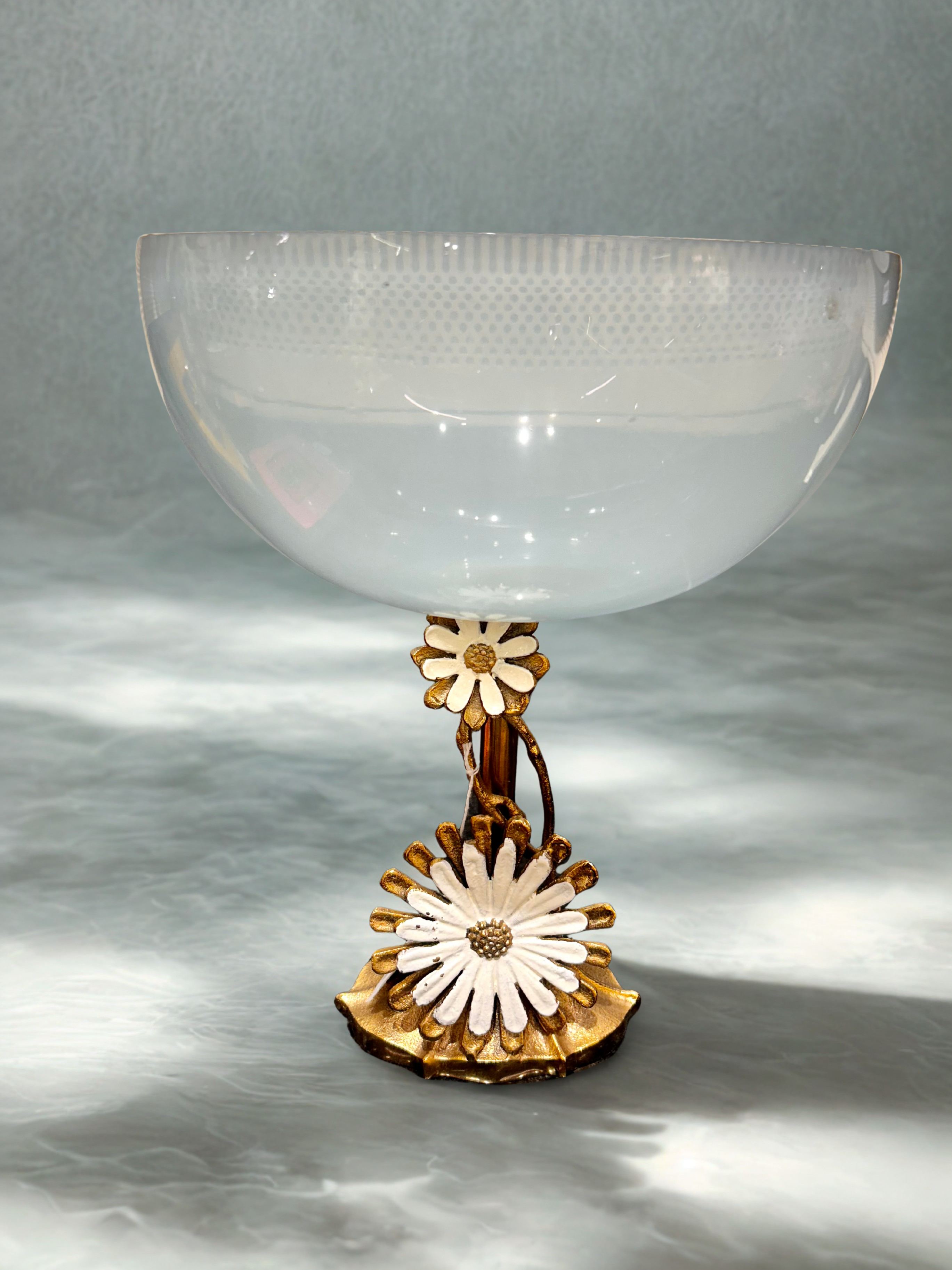 Elegant Glass Bowl with Handcrafted Brass Floral Stand