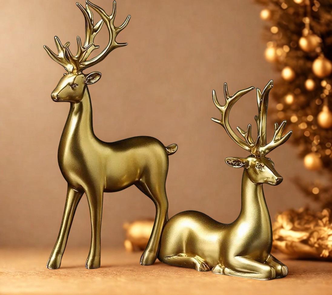 Golden Reindeer Figurines