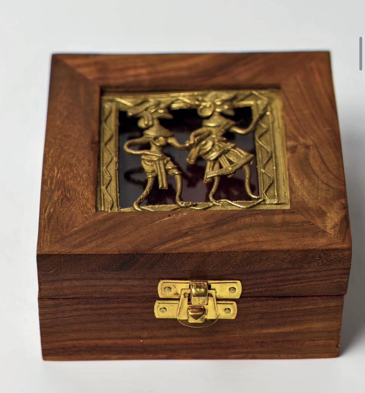 Handcrafted Teak Wood Box with Dhokra Art Lid