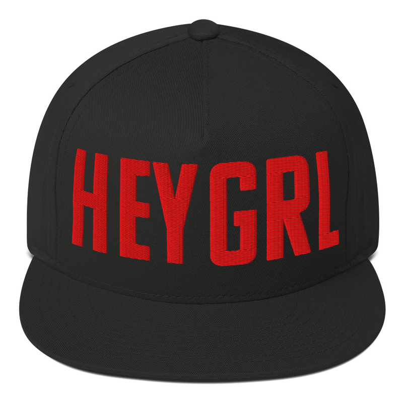 HEYGRL Black Snapback Hat with Red Embroidery