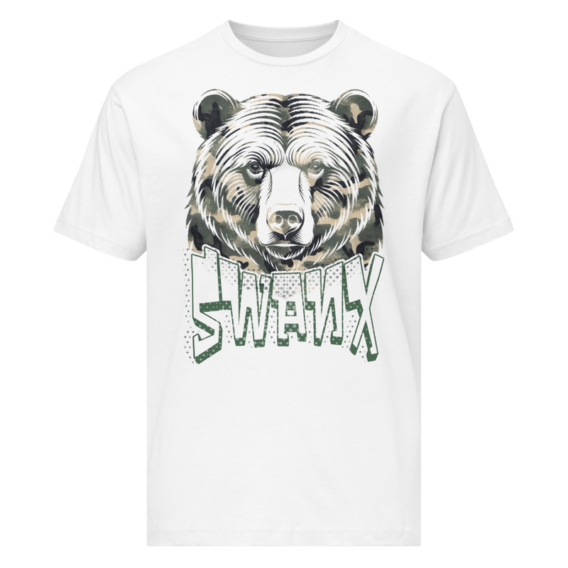 Swanx Bear Camo Creature White Graphic Tee