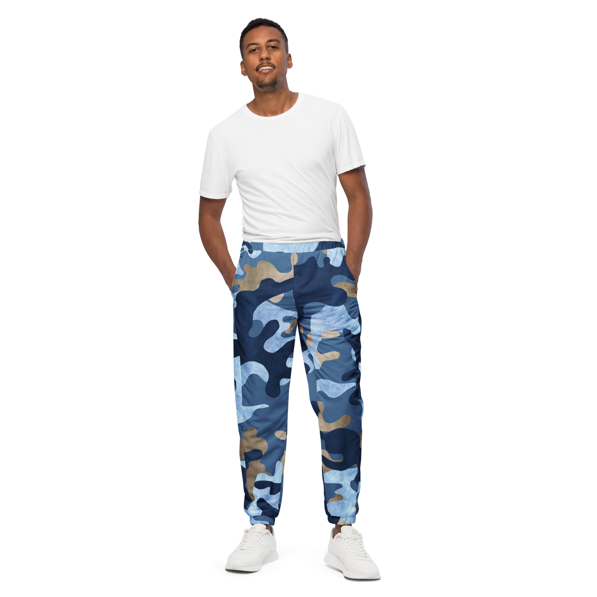 Camo Track Pants in Blue & Gold
