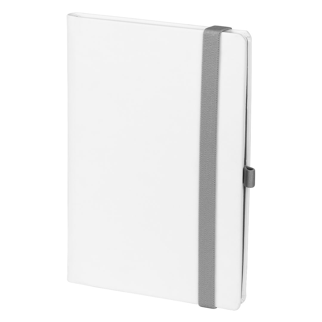 Bllok shenimesh i personalizuar OSLO i bardhe – A5 elegant me brez elastik dhe mbajtes per stilolaps