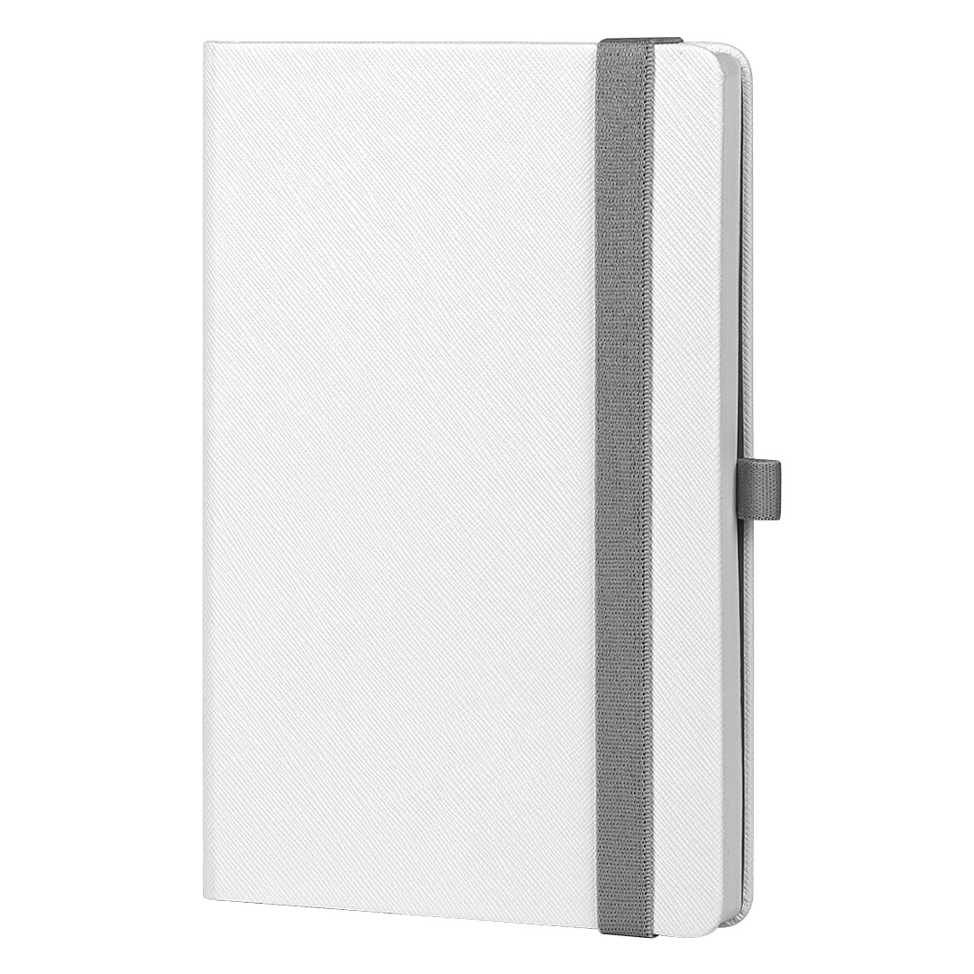 Bllok shenimesh i personalizuar ALICANTE – A5 elegant me kapak te bardhe dhe brez elastik gri