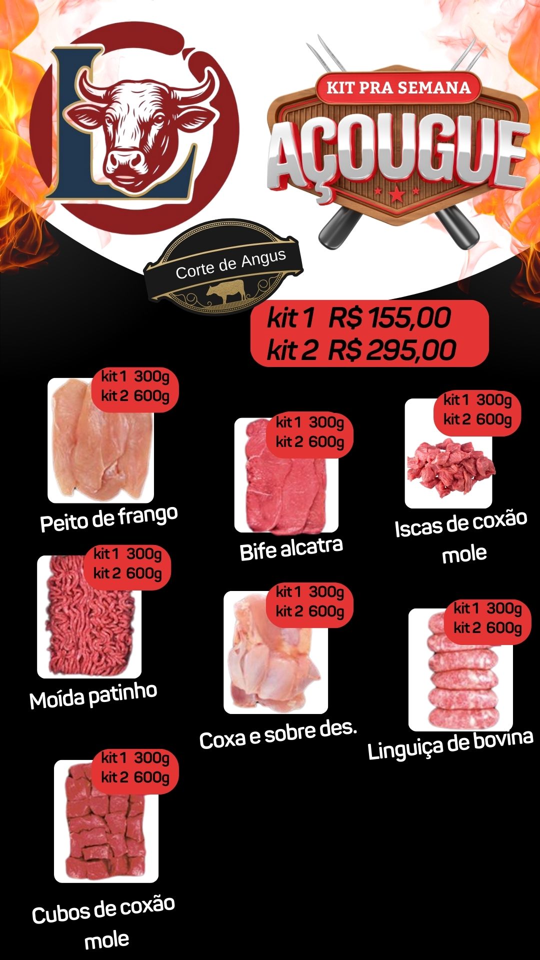 kit 01 semanal de carnes pra 2 pessoas 300g dia