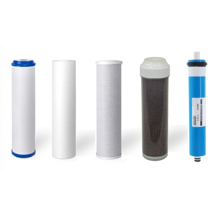 5 Stage RO/DI Replacement Filters + 75/100/150 GPD Membrane for Aquarium Reverse Osmosis Water Filtration Systems