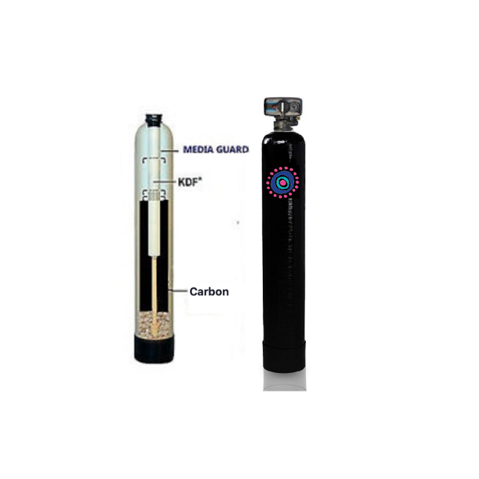 Aqua True Blue Fleck 5600 Whole House Water Filtration System + KDF 85 | 12″x 52″ Tank – 2.0 Cubic ft. of Coconut Shell Carbon (GAC)