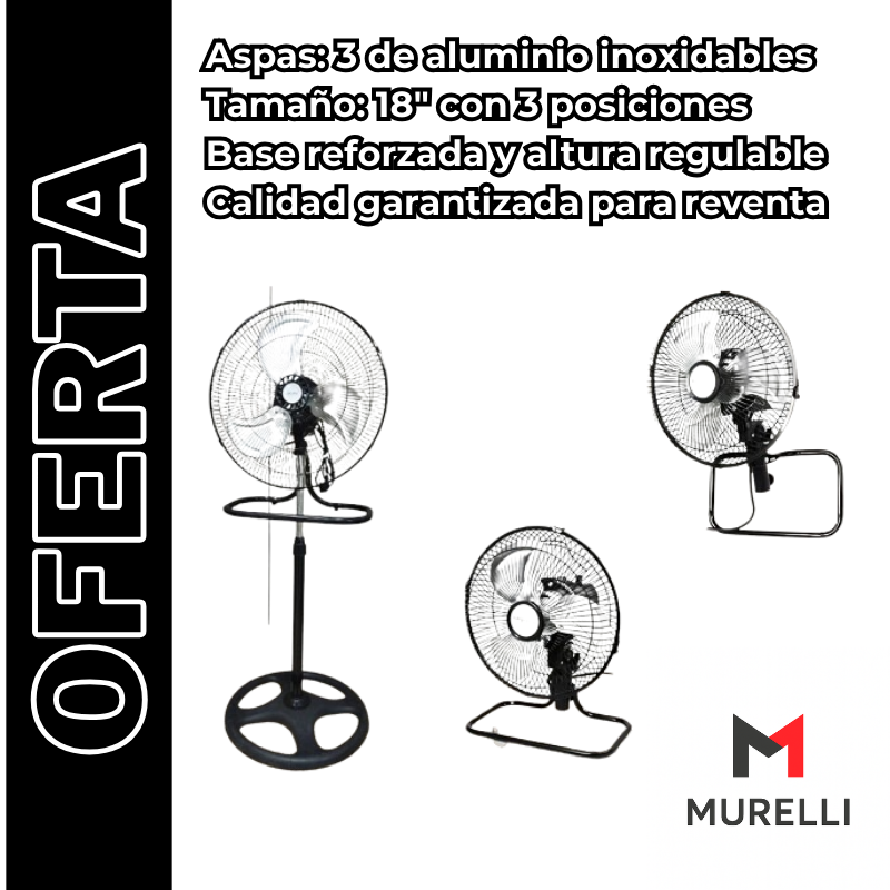 Ventilador 18" de Alta Potencia – 3 Velocidades, Motor 55W