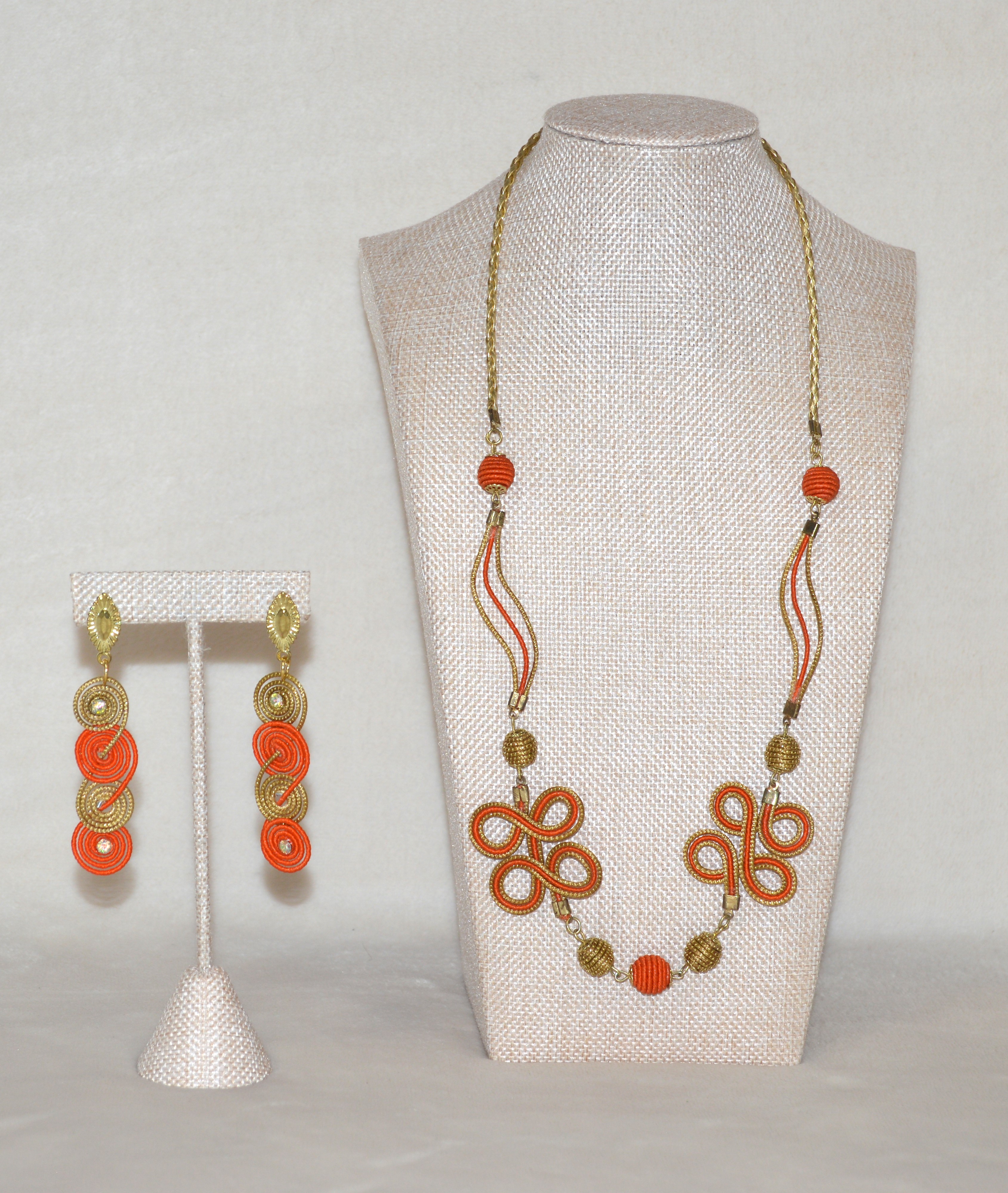 Handcrafted Orange and Gold Jewelry Set