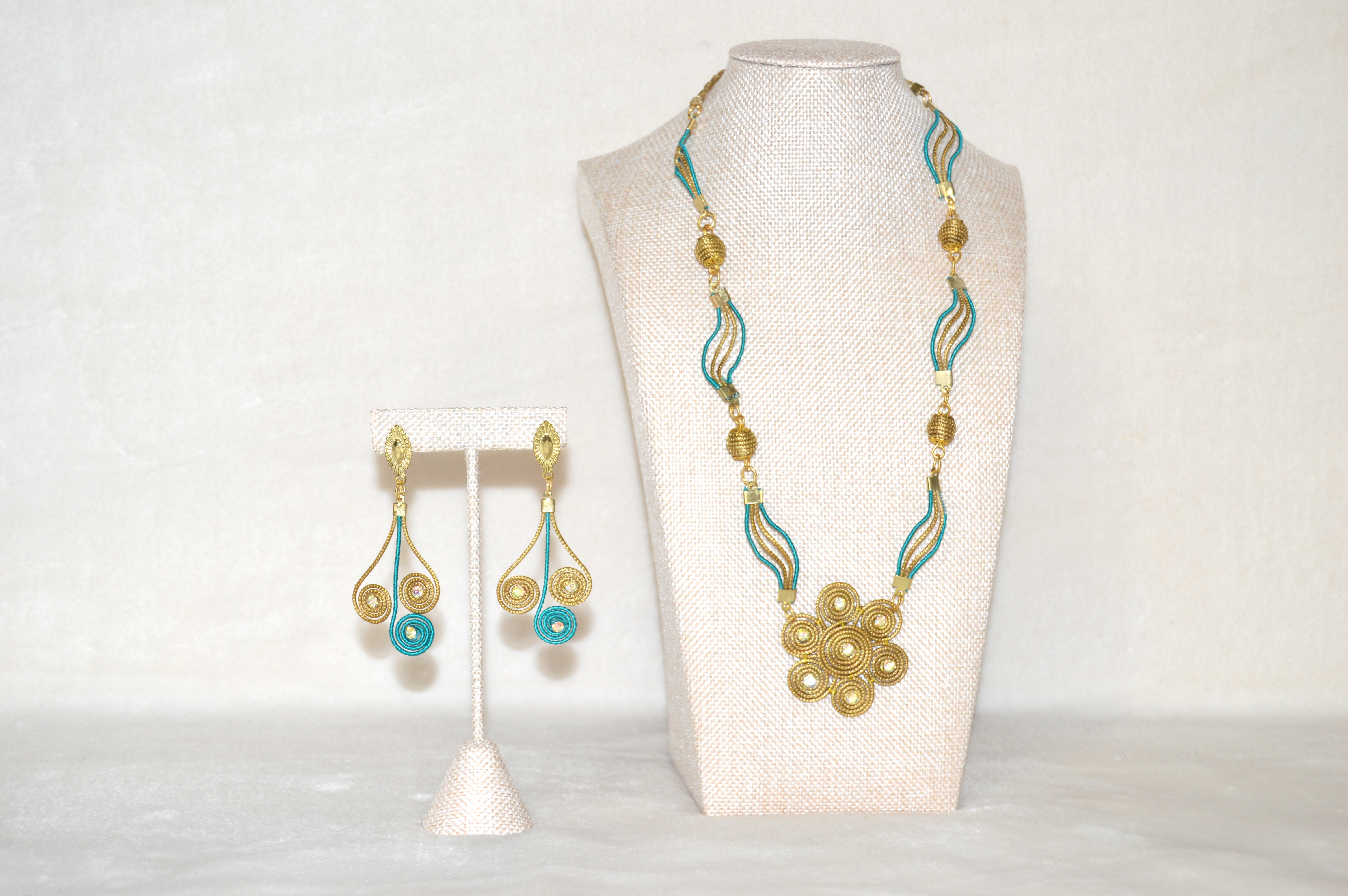 Necklace and earring ensemble with turquoise accents