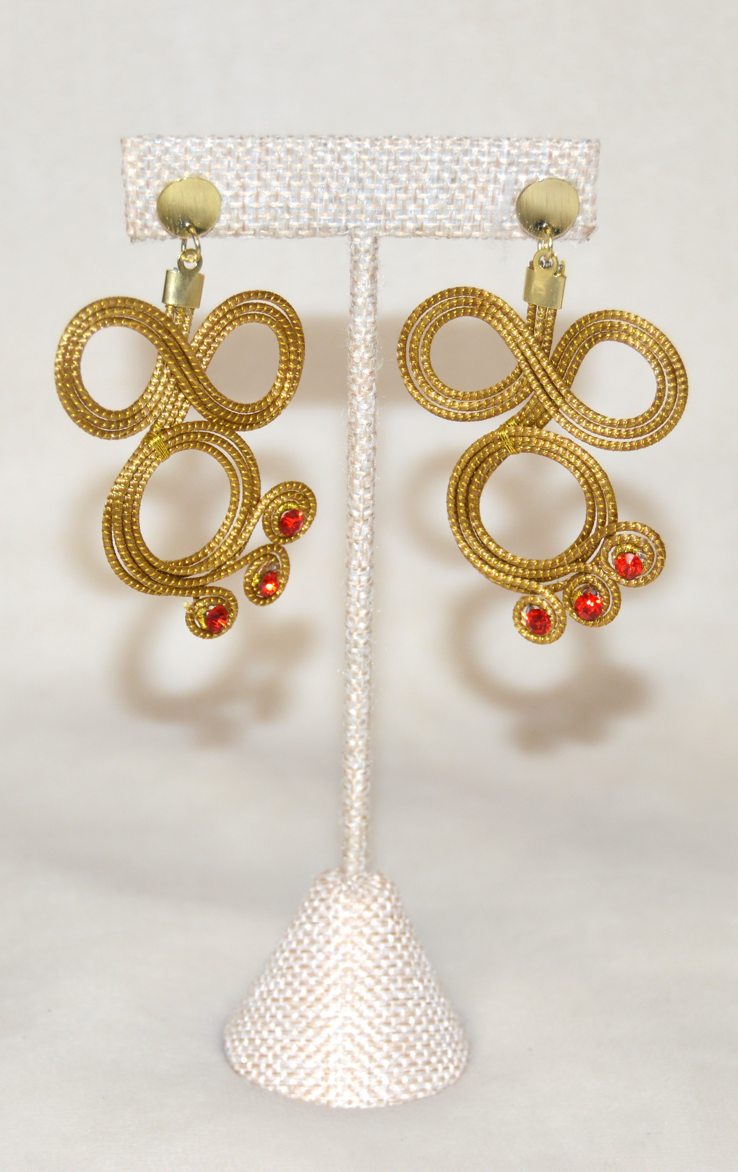 Golden and Red Infinity Loop Earrings