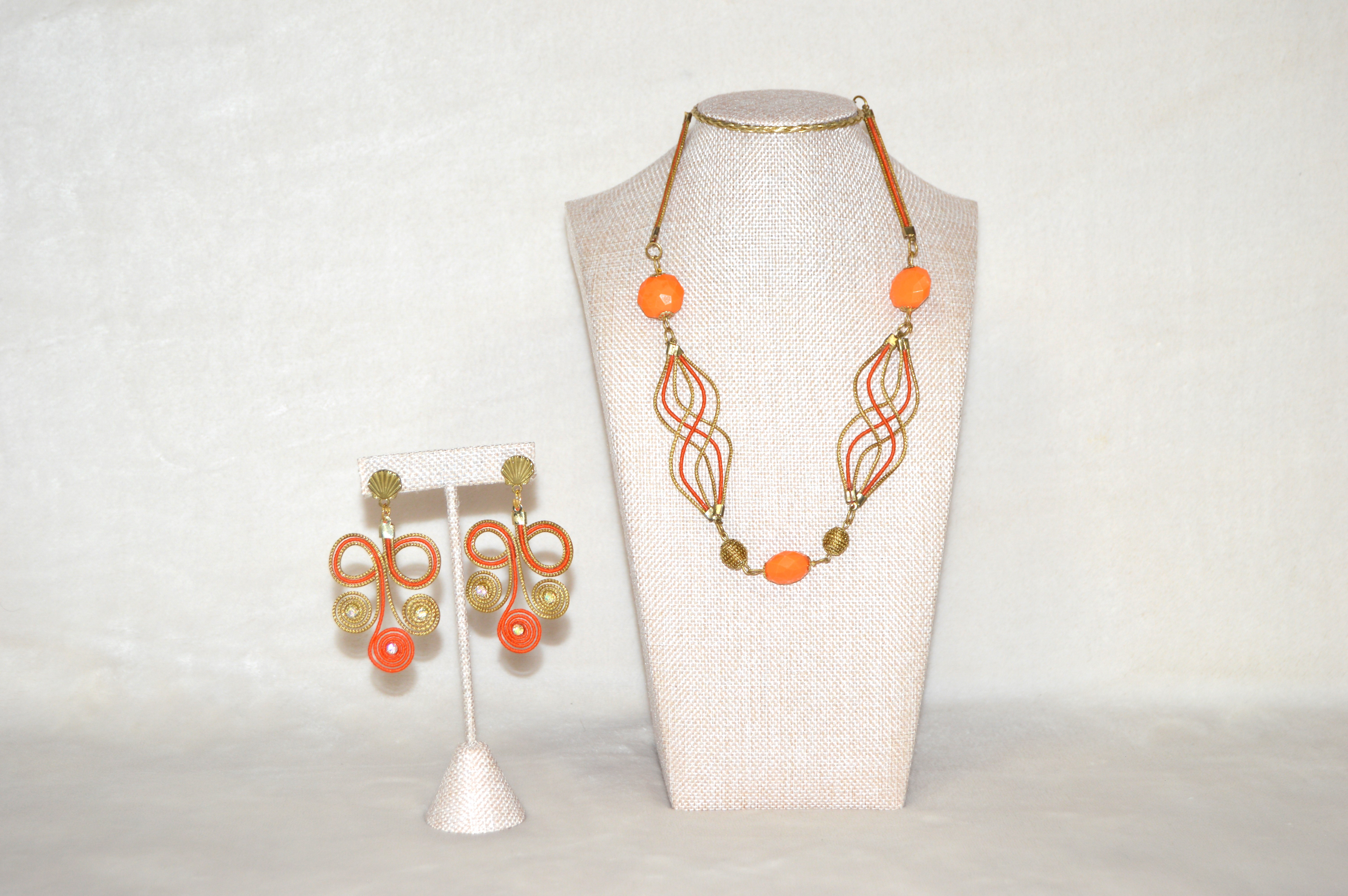 Unique Necklace and Earring combo with bright Orange
