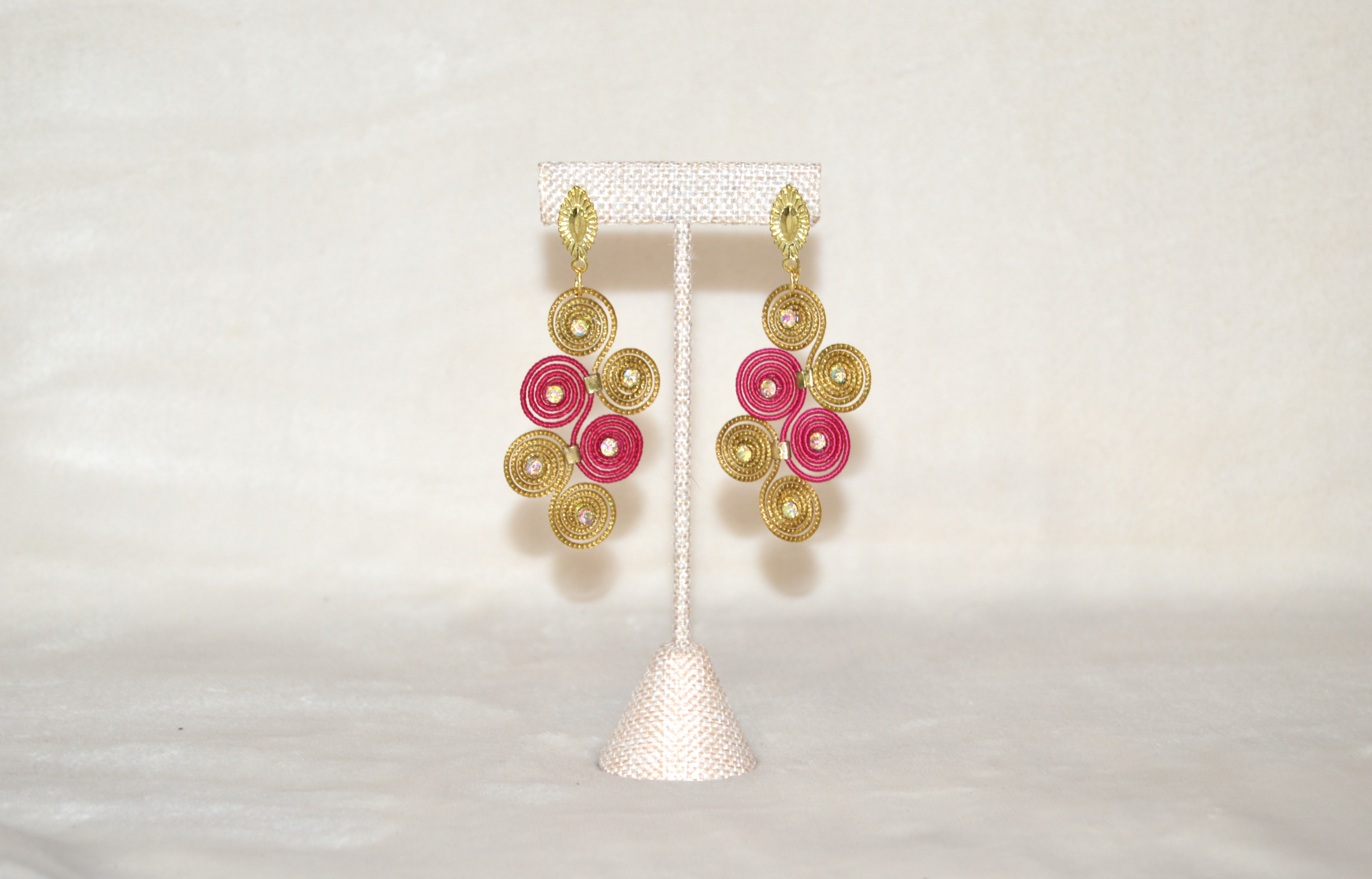 Spiral Earrings Pink and Golden Color