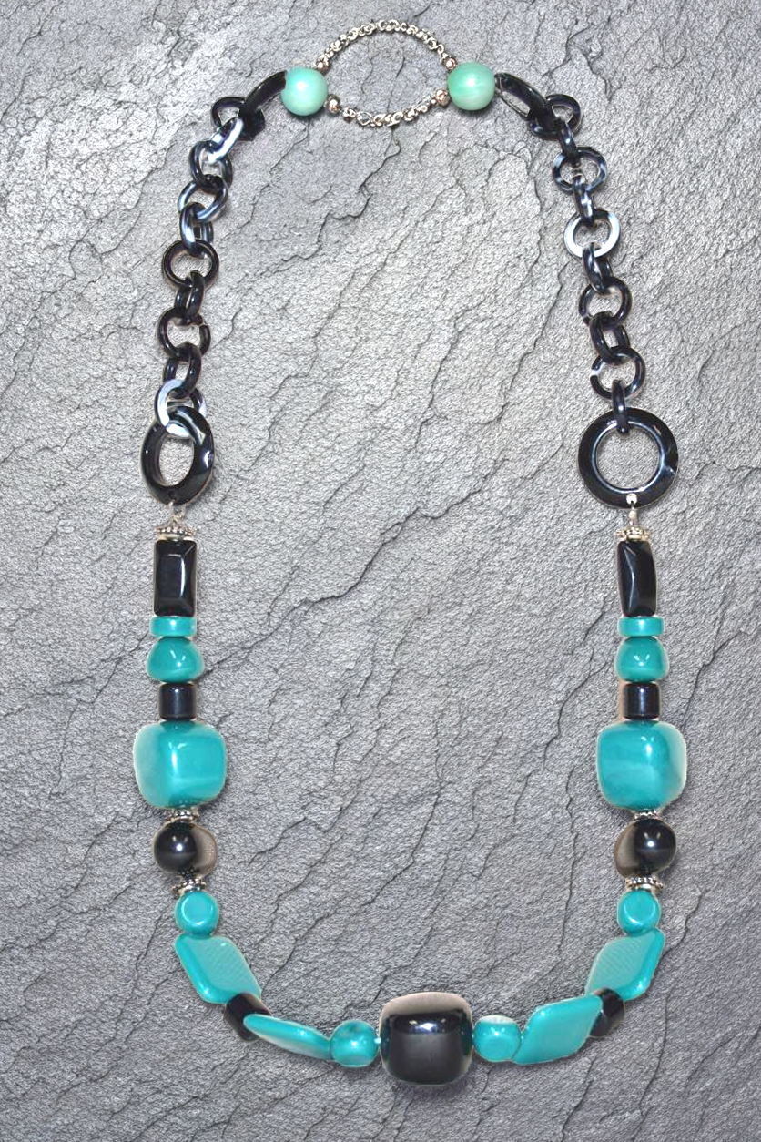 Beaded Necklace on Turquoise and Black
