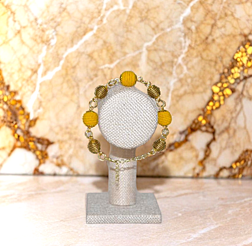 Yellow and Golden Beaded Bracelet