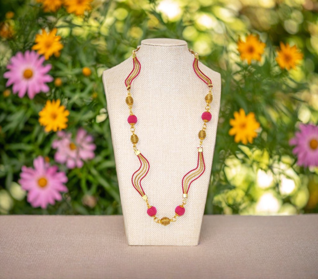 Beaded Necklace Gold and Pink