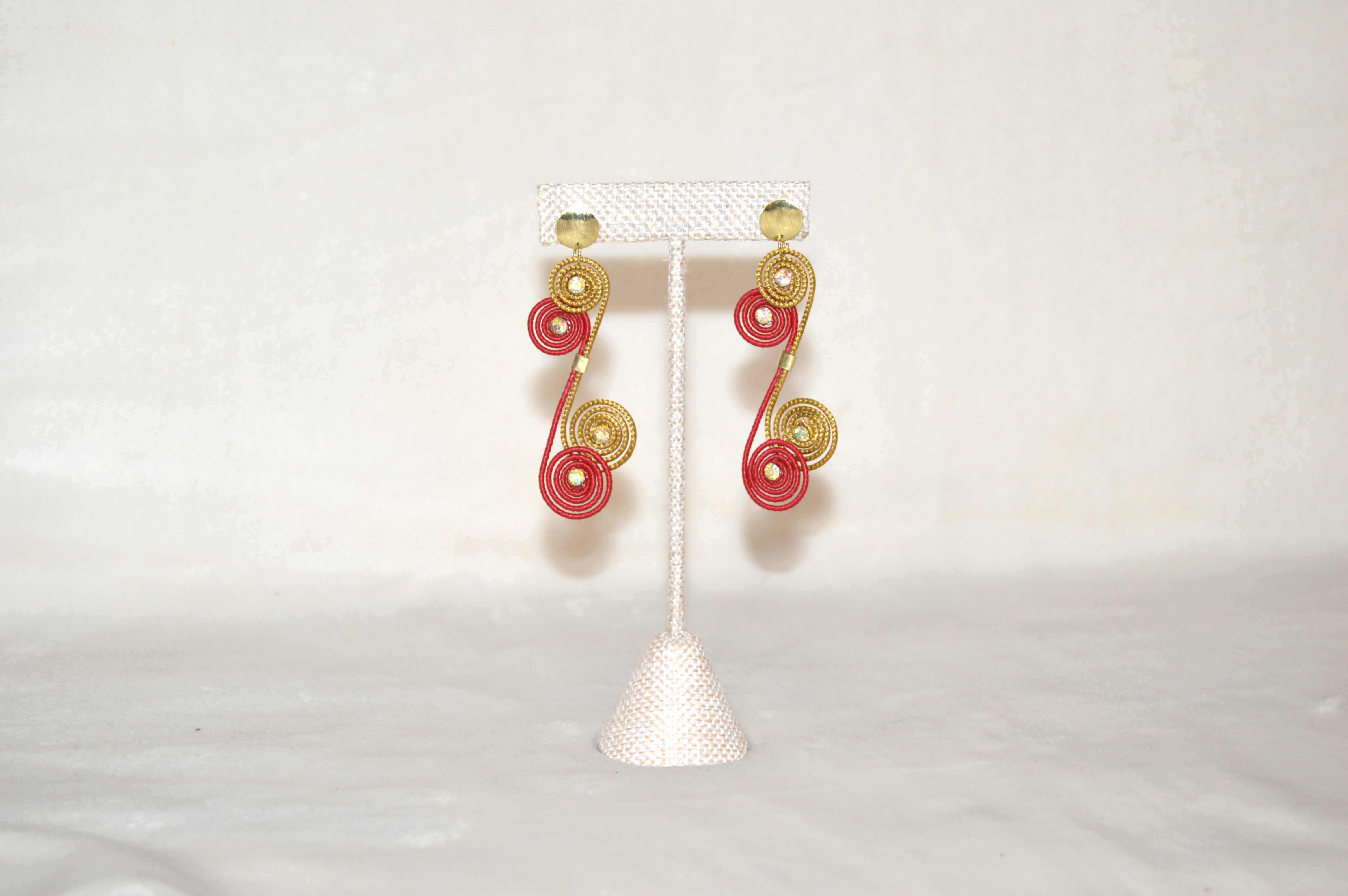 Twin Spiral Earrings On Pink And Golden
