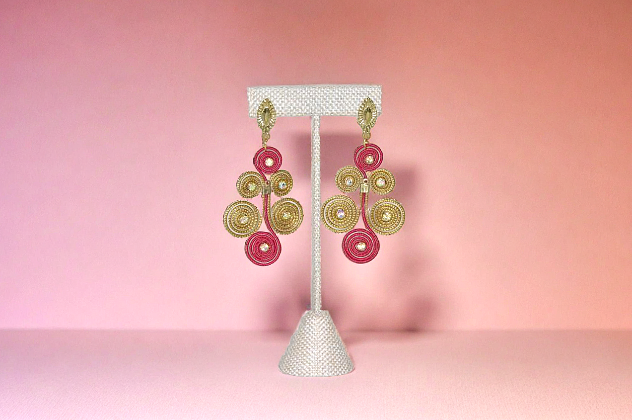 Quilling Earrings on Pink and Golden
