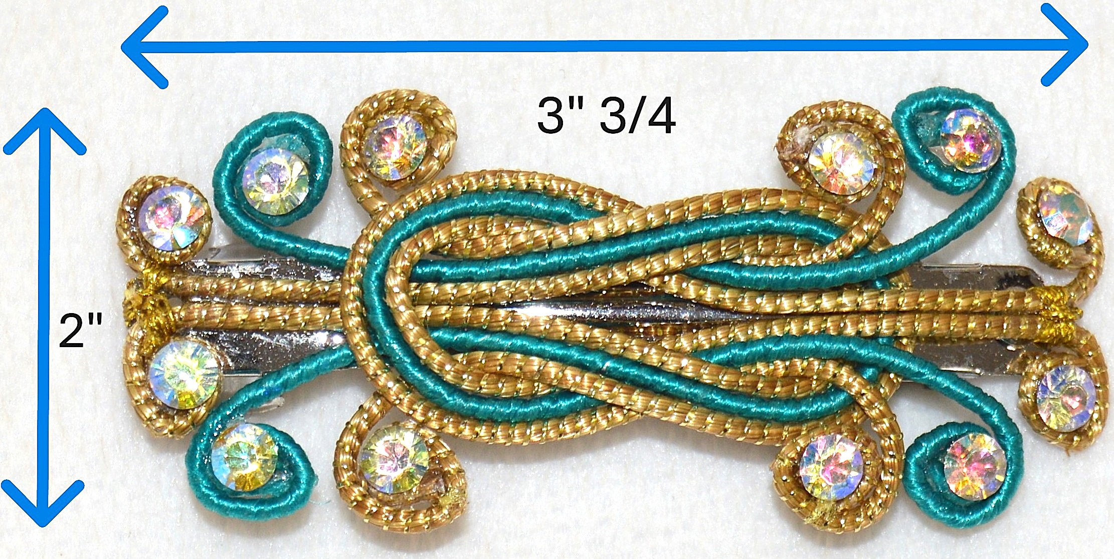 Beaded Hair Clip Golden and Turquoise Color