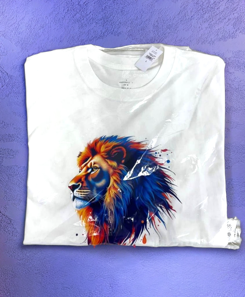 Colorful Lion Head Printed T-Shirt