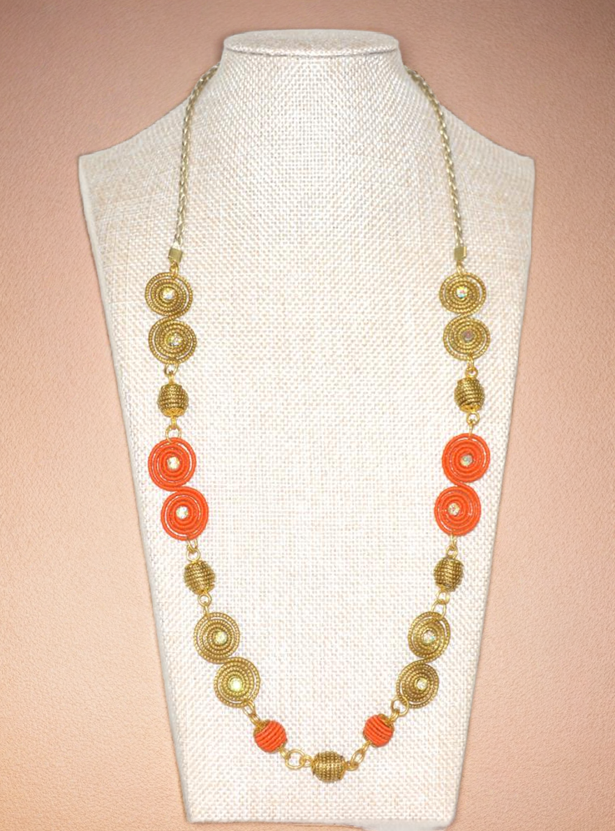 Beaded Necklace on Orange and Golden Color