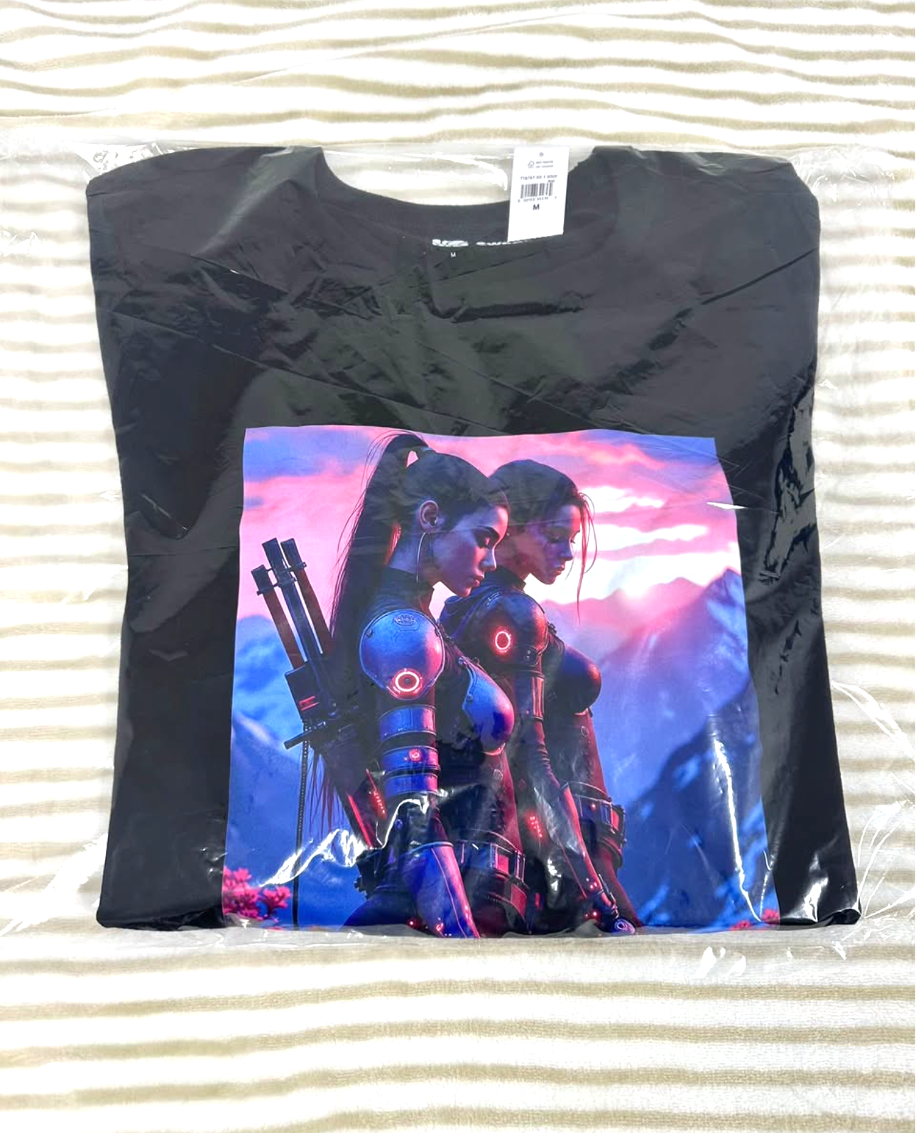 Black tee with futuristic warrior 