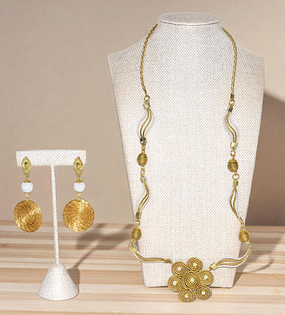 Elegant Necklace and Earring on White and Golden Color