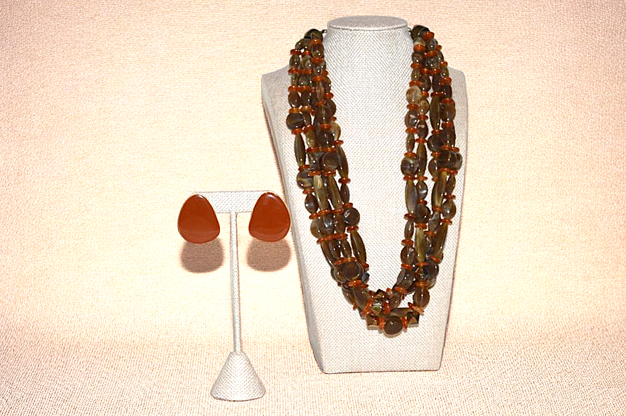 Amber Beaded Necklace and Earrings