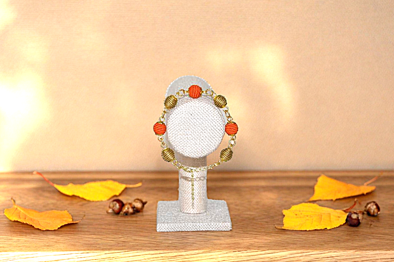Beaded Bracelet Orange and Golden