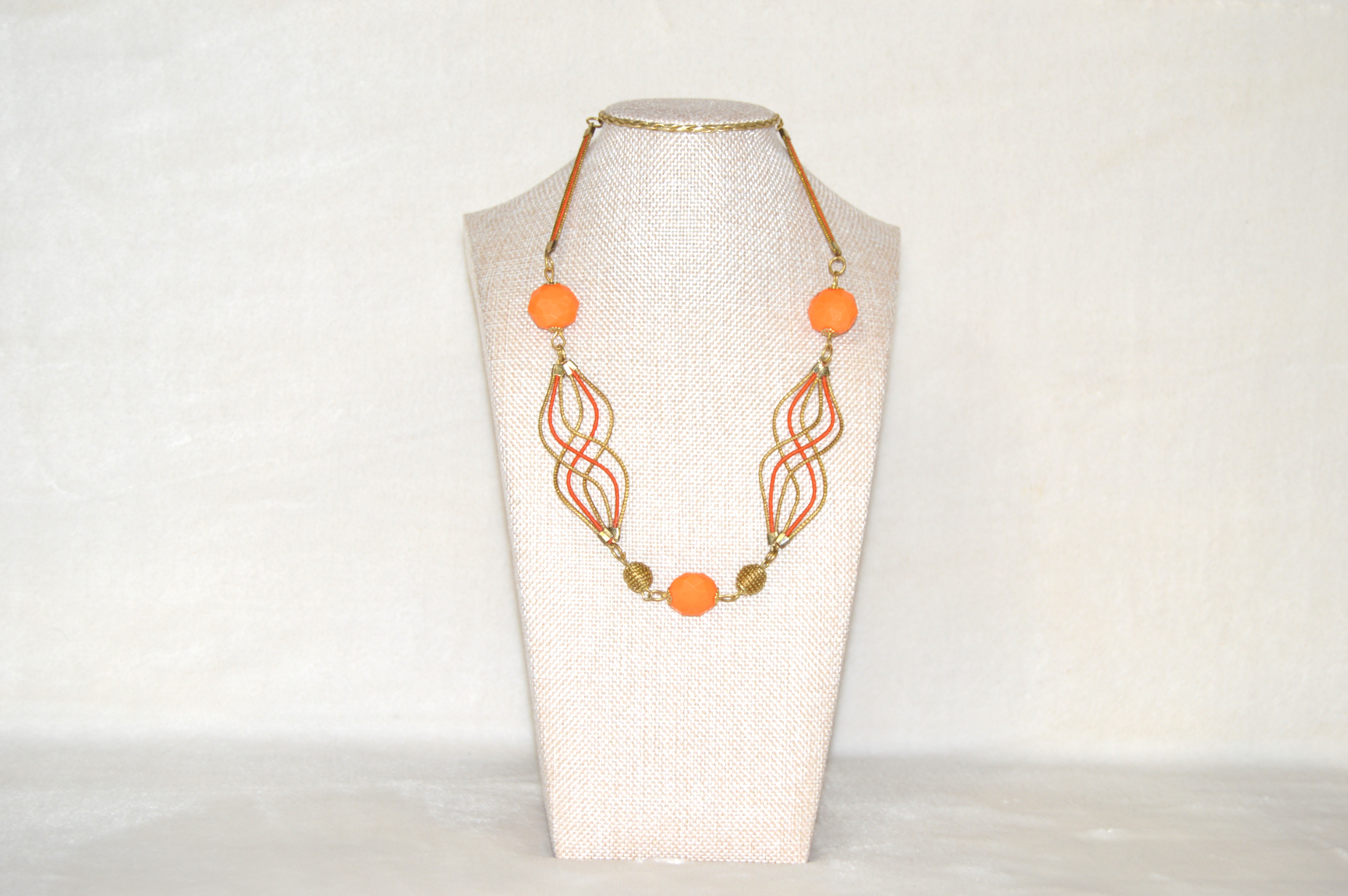Beaded Necklace golden and orange
