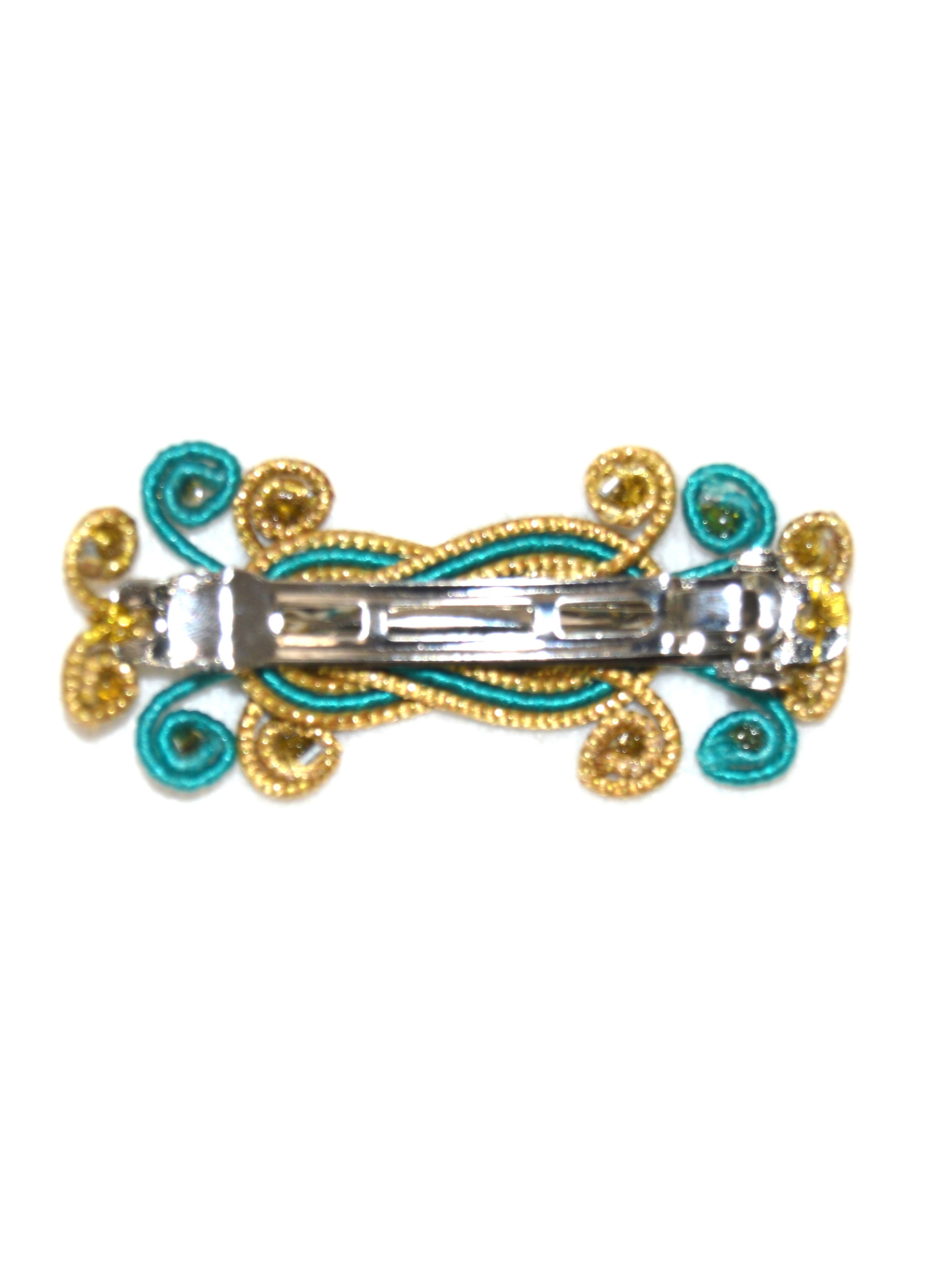 Beaded Hair Clip Golden and Turquoise Color 