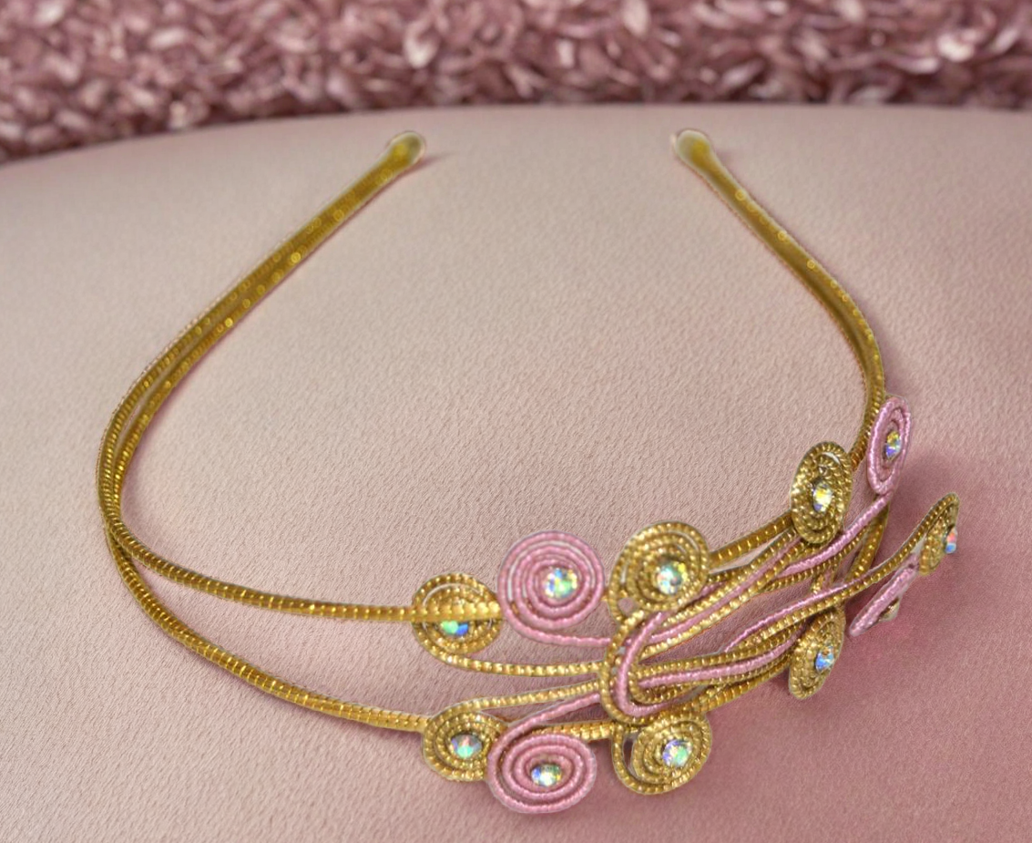Decorative Headband golden and pink