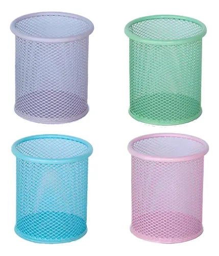 Portalápices Values metal redondo colores pasteles (fucsia, celeste, violeta, verde agua, verde manzana y turquesa) 