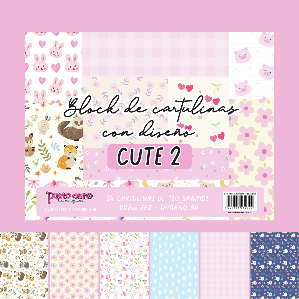 Block A4 de cartulina estampada punto cero "CUTE2"