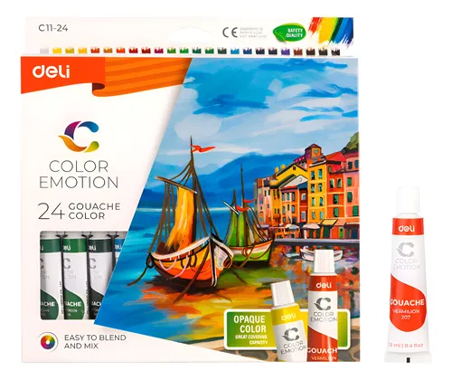 Tempera gouache color DELI X24 COLORES DE 12ML