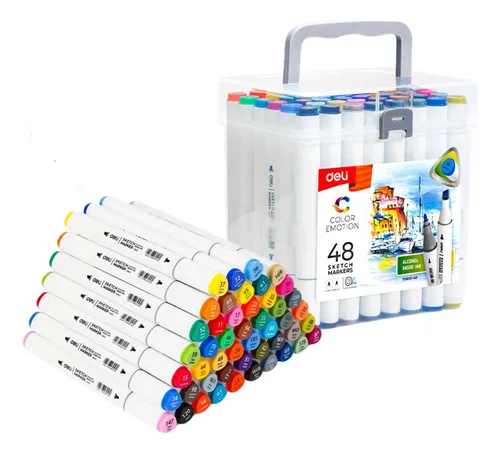 Valija marcadores a base de alcohol DELI doble punta x48