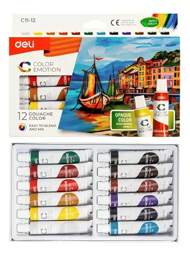 Tempera gouache color DELI X12 COLORES DE 12ML