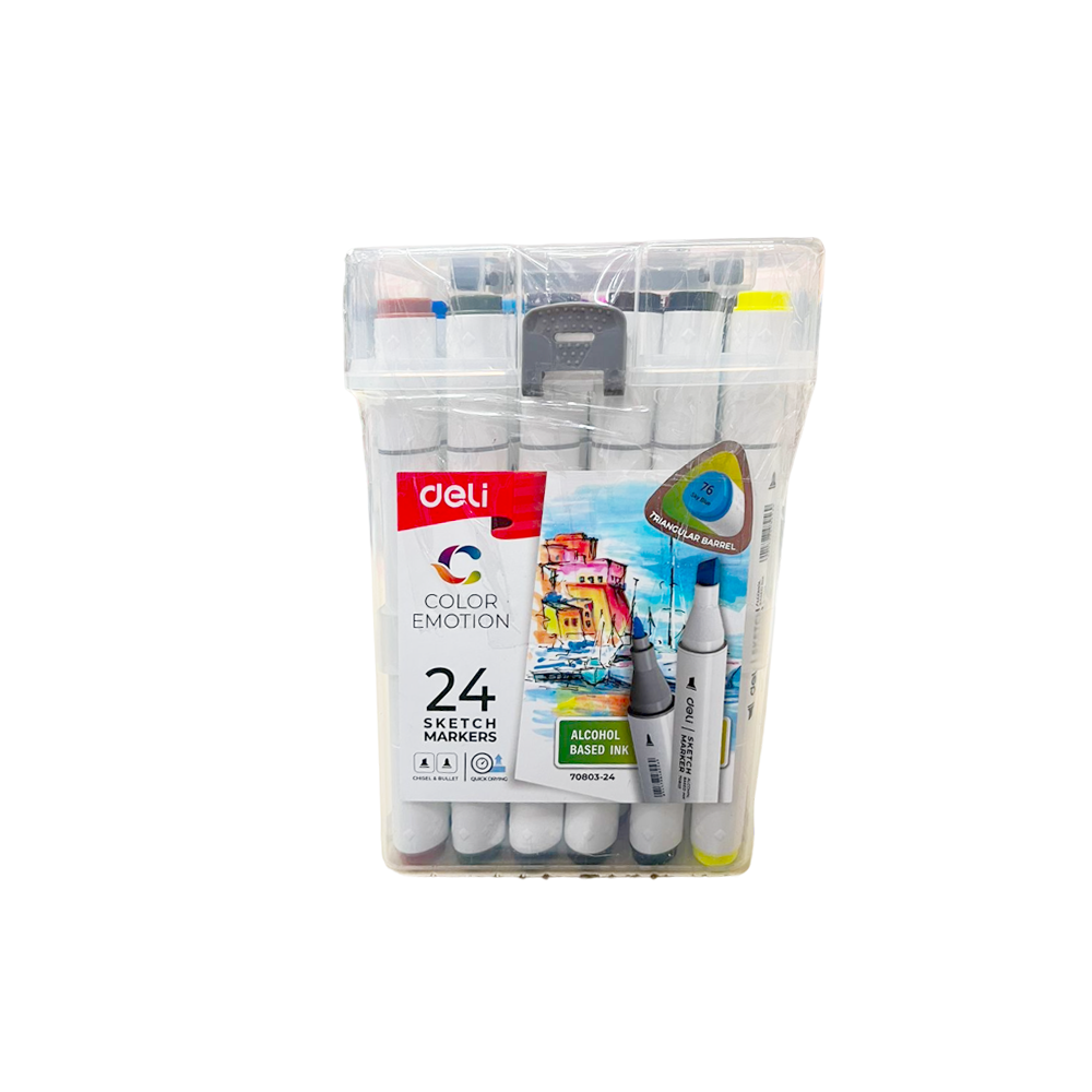 Valija marcadores a base de alcohol DELI doble punta x24