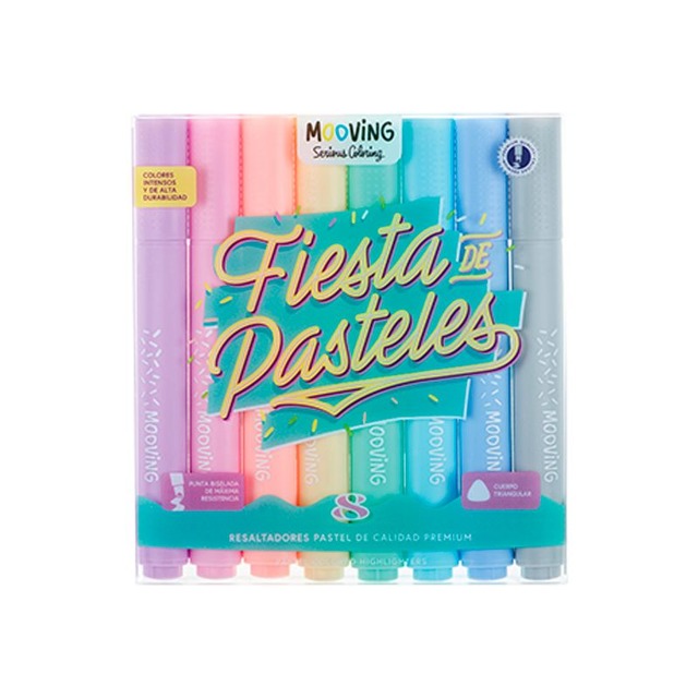 Resaltadores fiesta pastel MOOVING x8