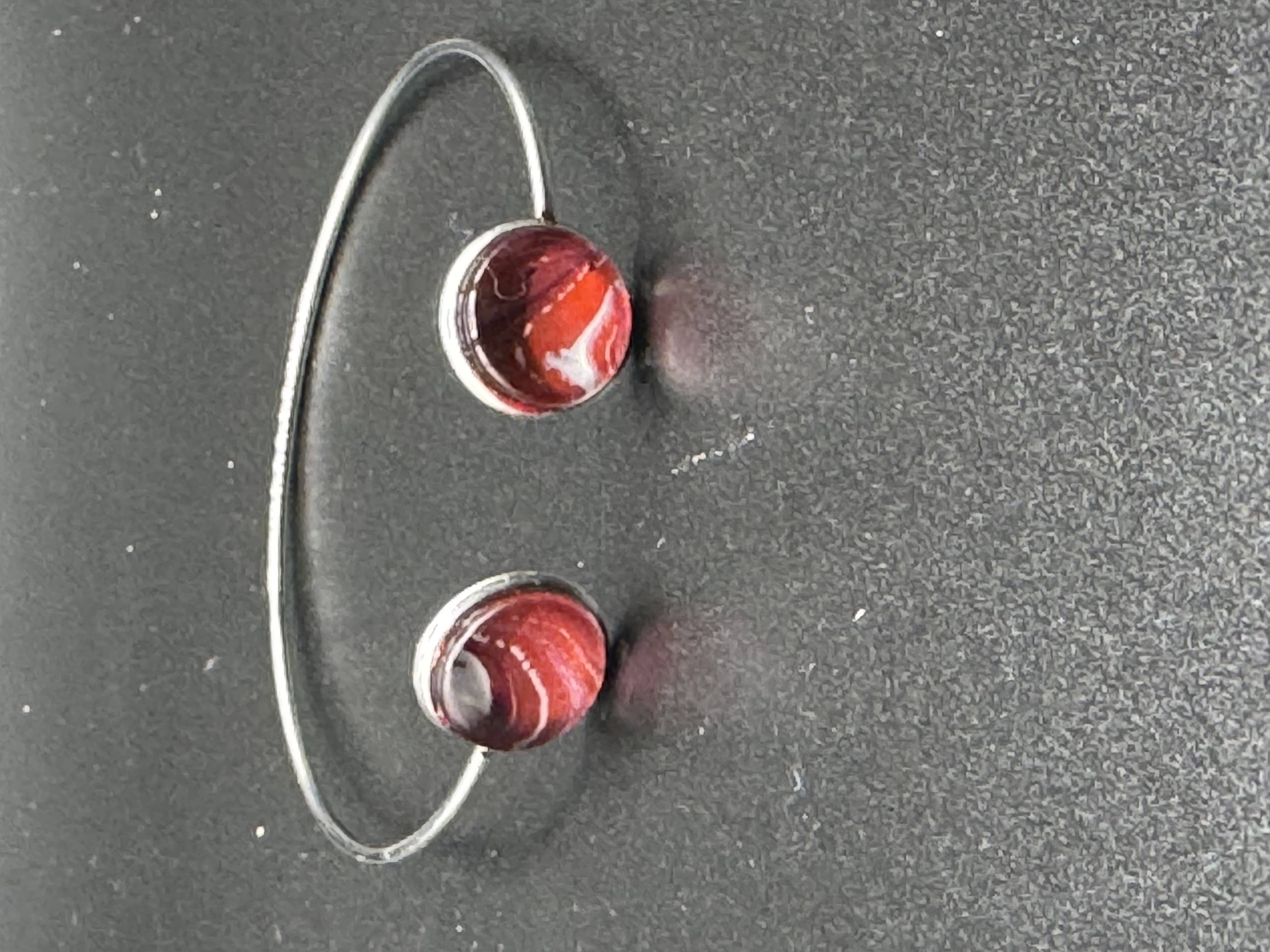 Silver Adjustable Bangle with Red cabochons