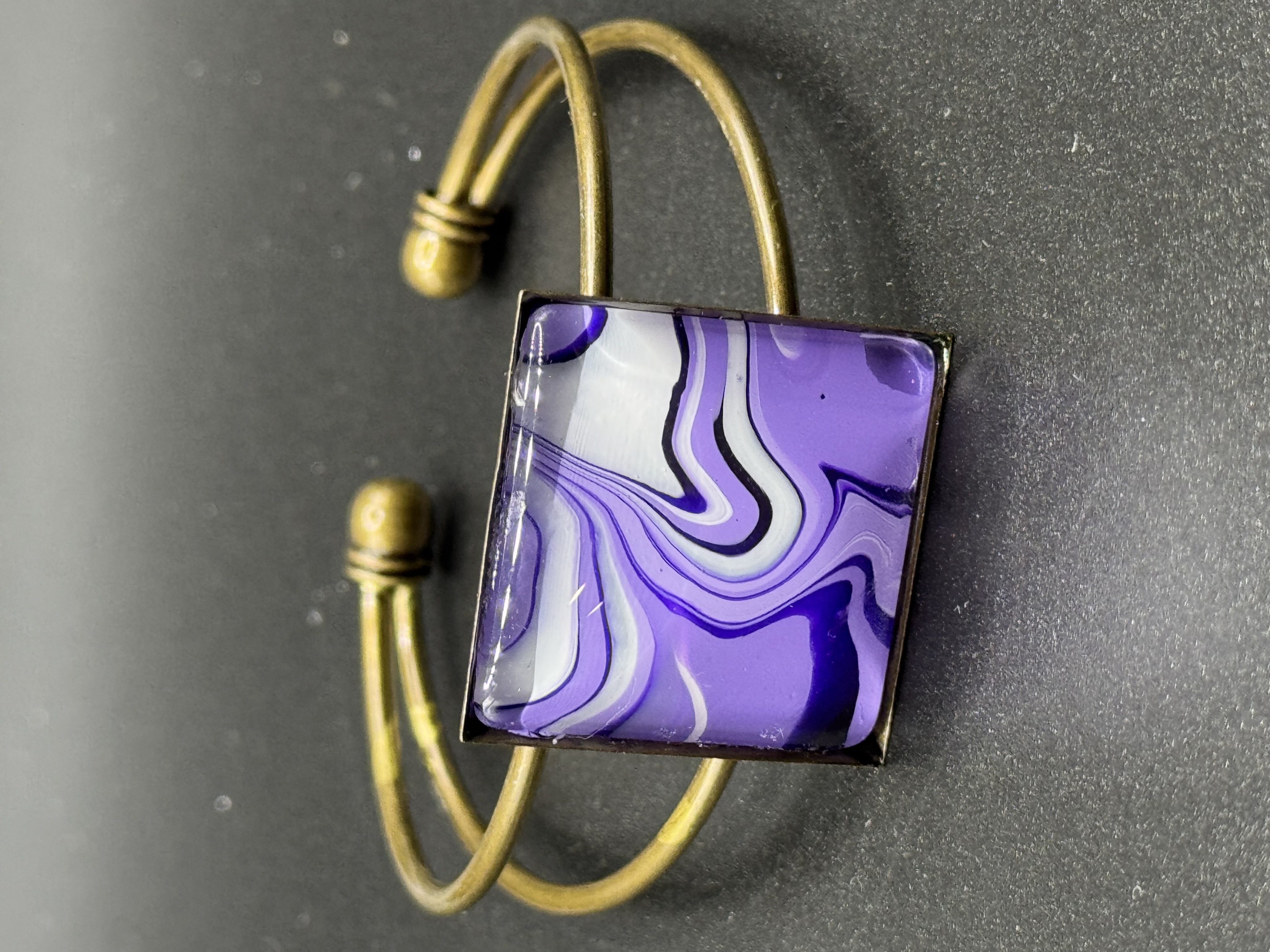 Vintage Brass Bracelet with Purple Swirl design