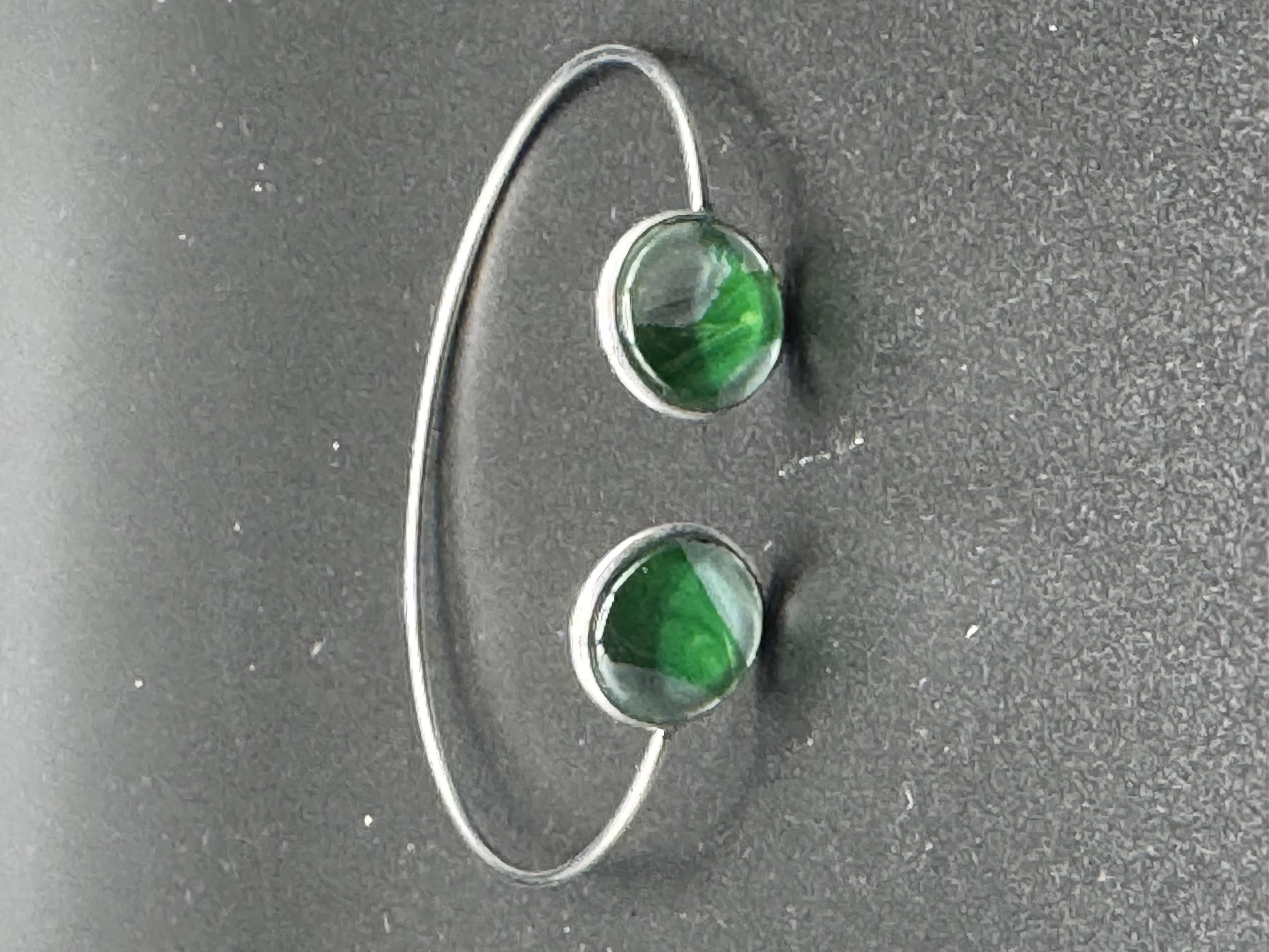 Silver Bracelet with Green hand painted settings