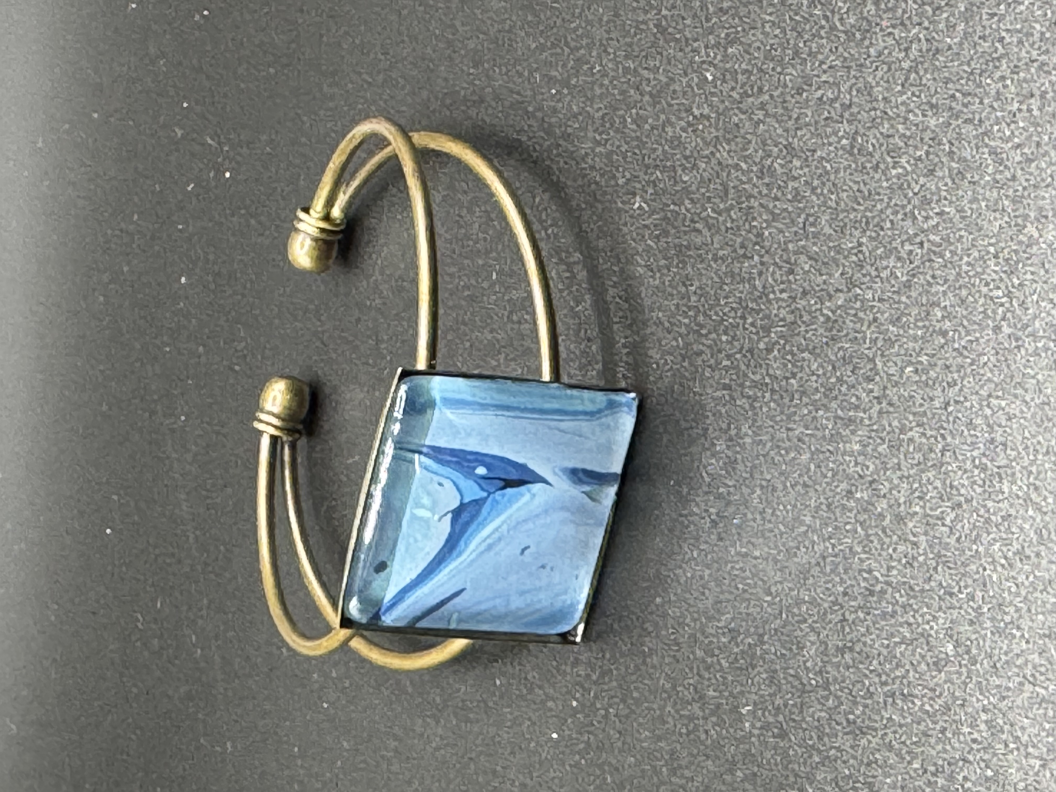 Blue Abstract Art Brass Bracelet
