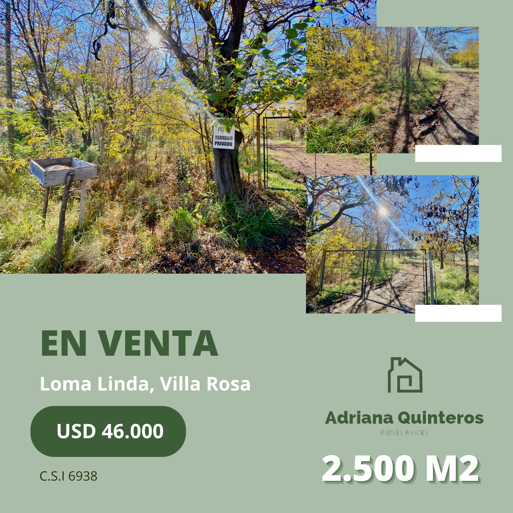 Amplio lote 2500 m² en Loma Linda - Villa Rosa. 