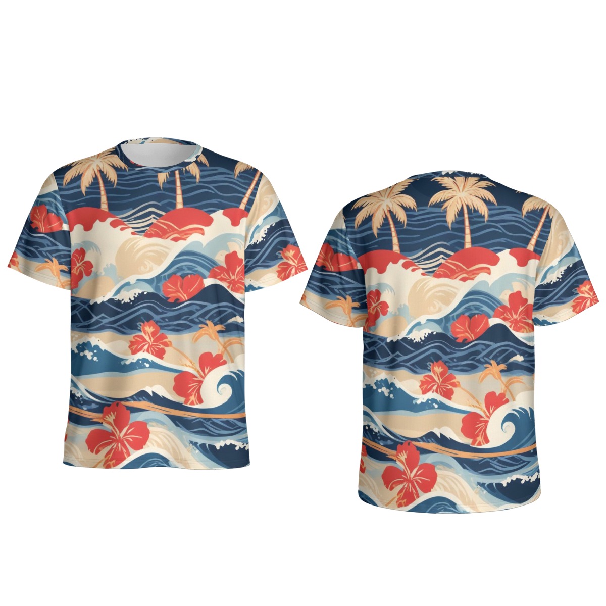 Blue Tropical Wave Print T-Shirt
