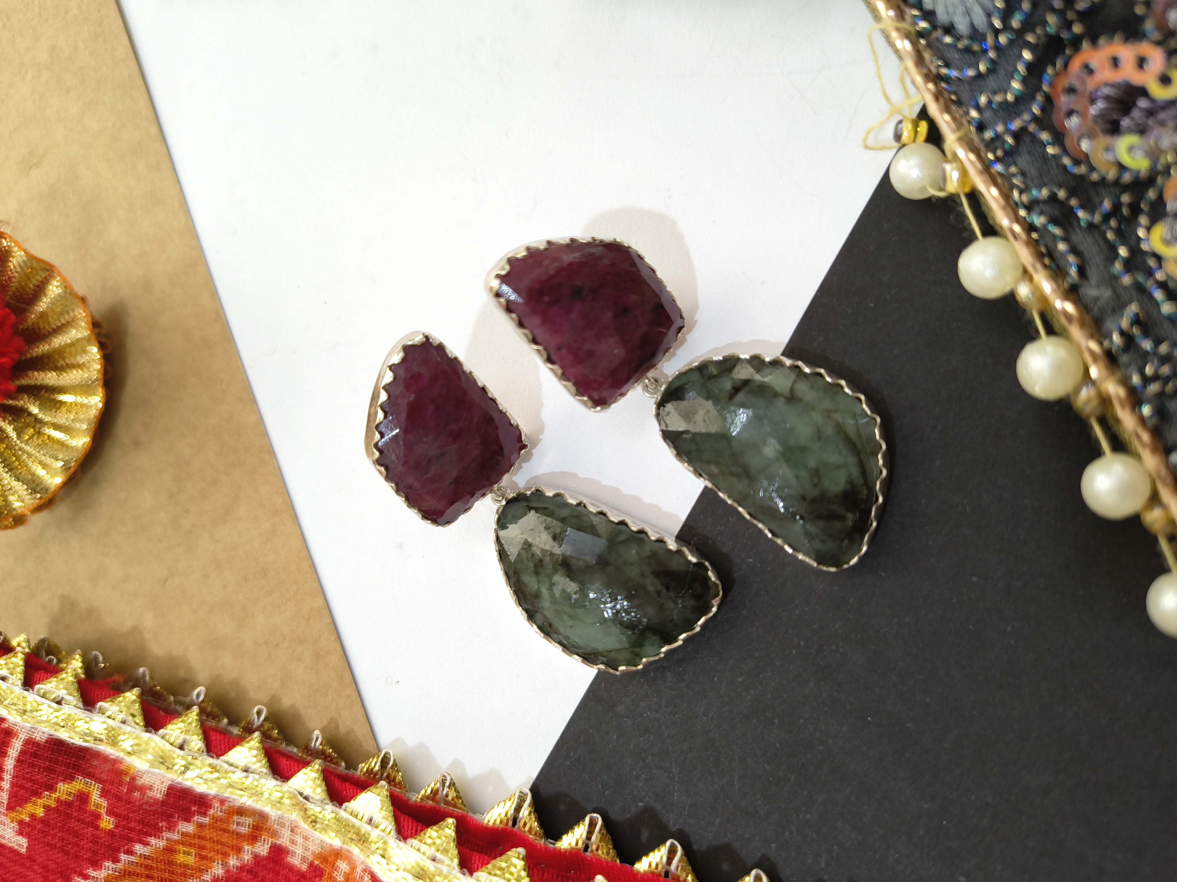 Green and Black graded sapphire Earrings