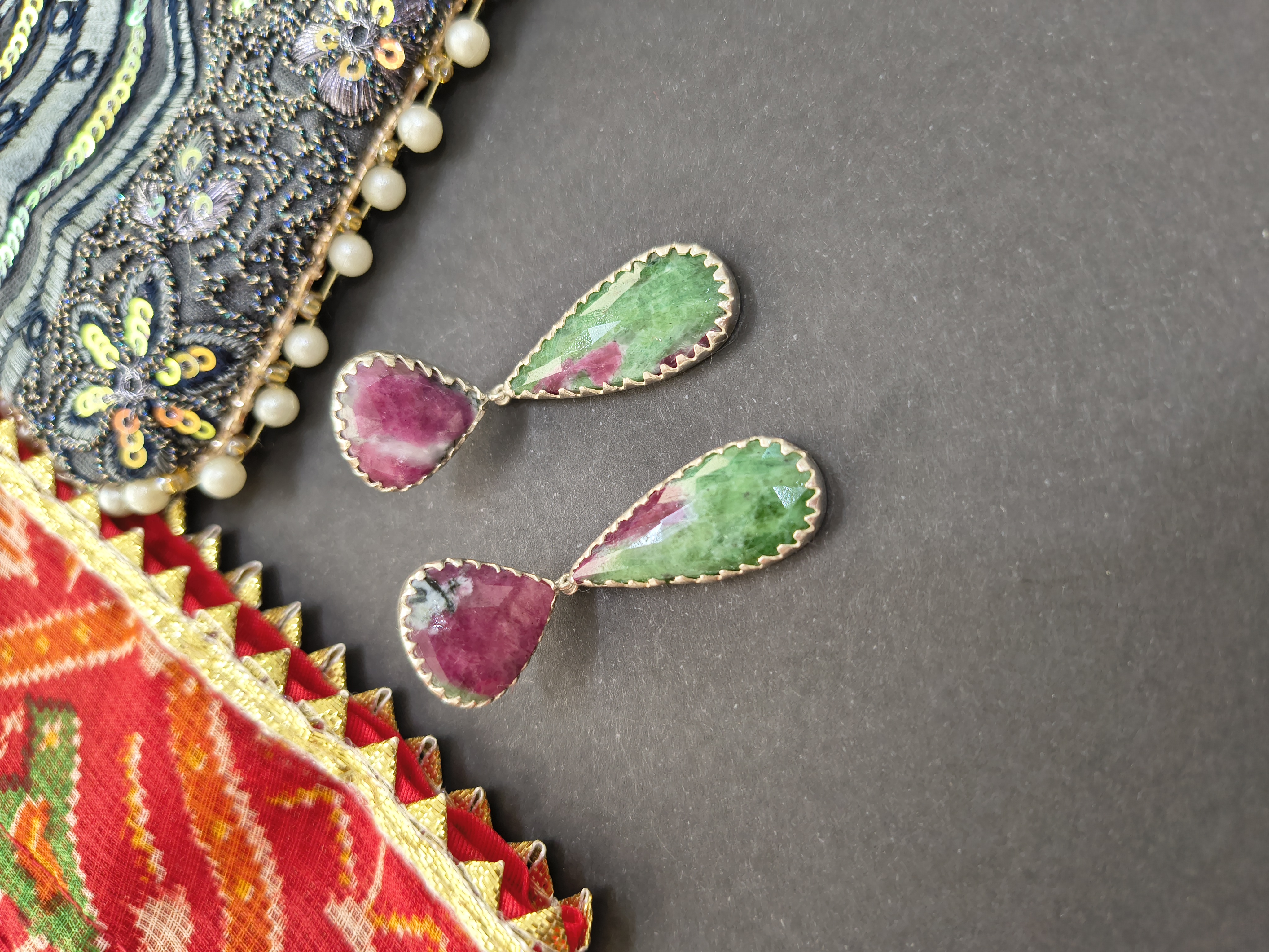 pink and green shade sapphire  Earrings