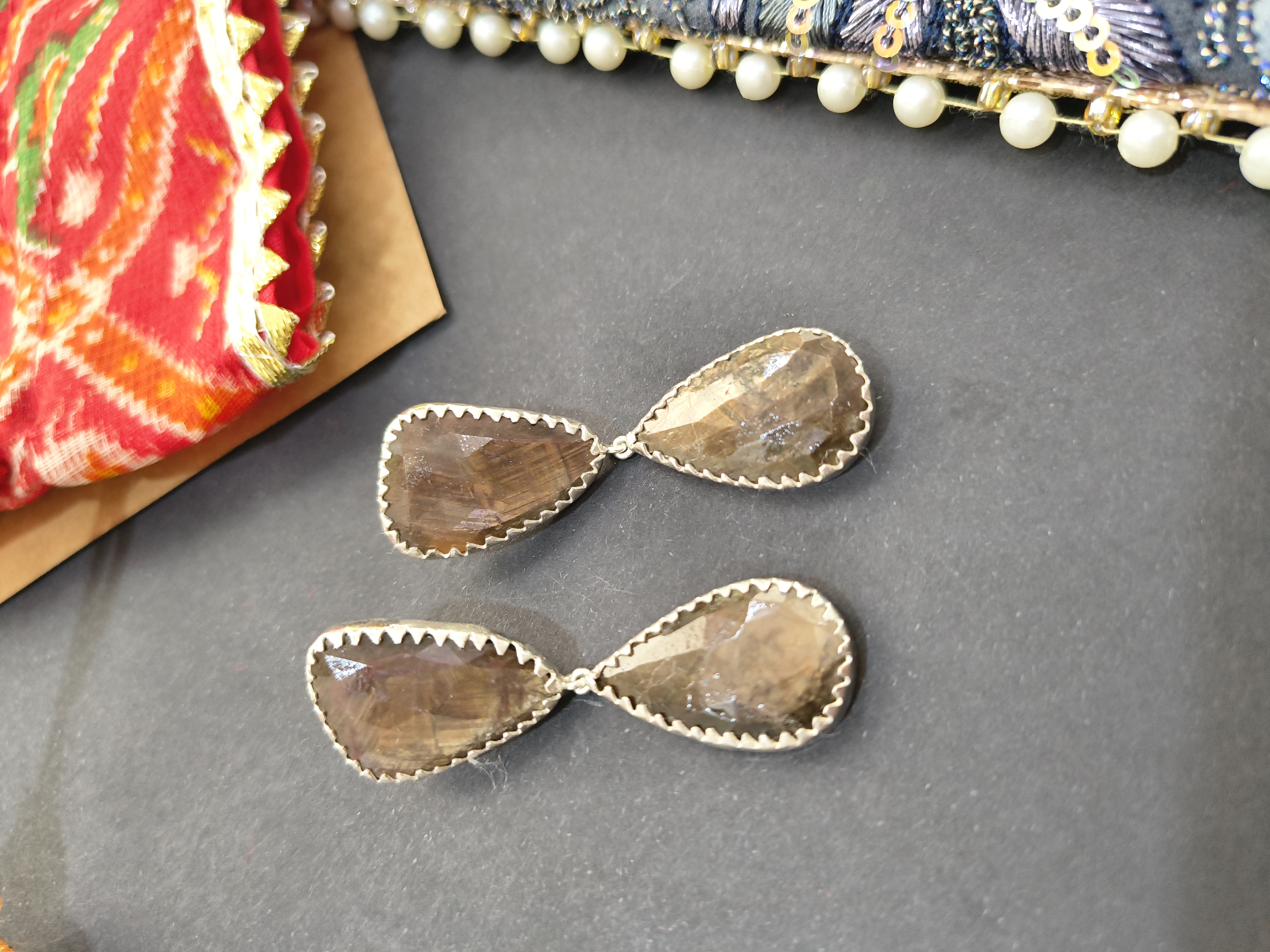 Smoky quartz Brown sapphire Earrings