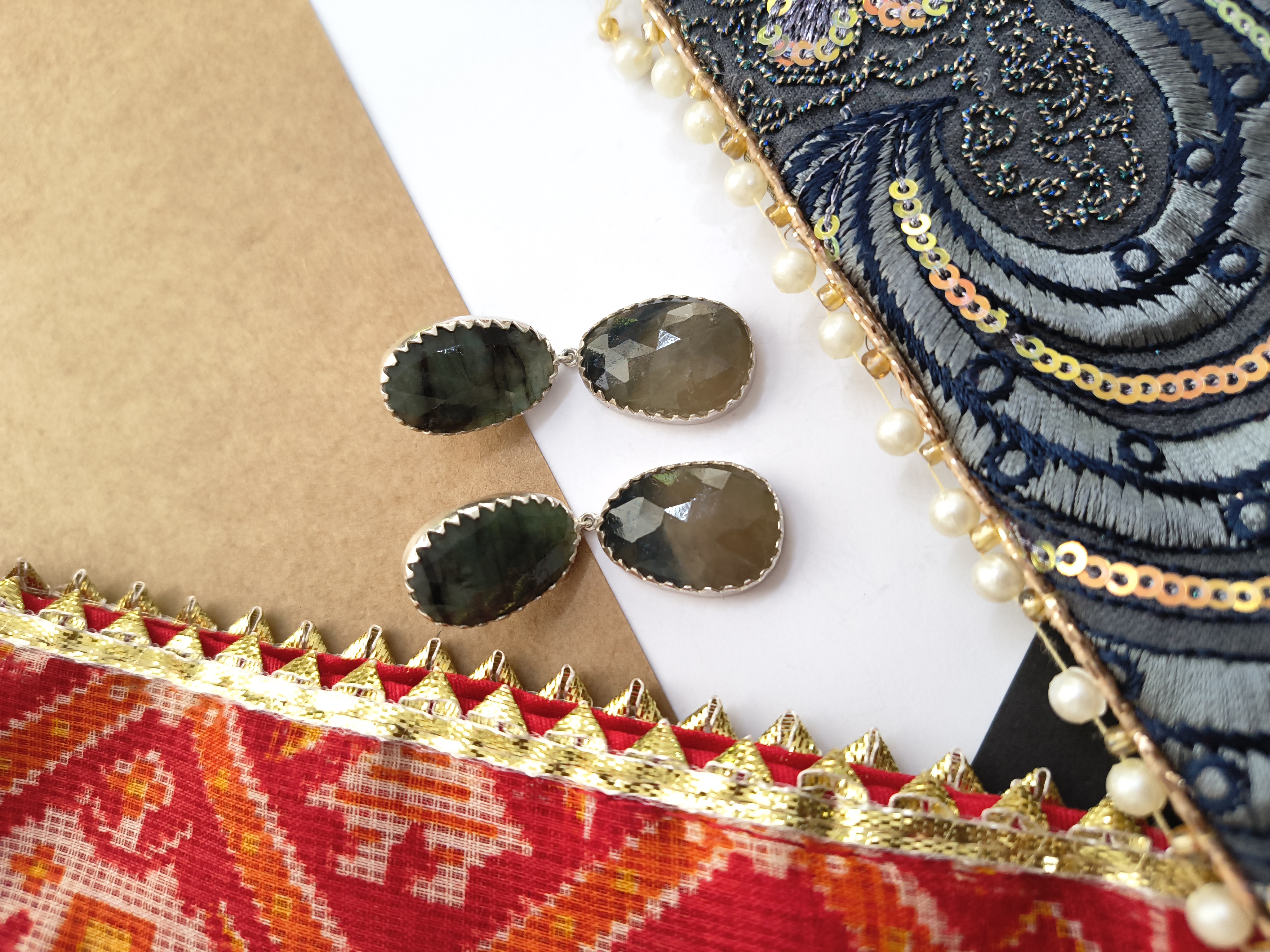 Handcrafted Green Gemstone Earrings